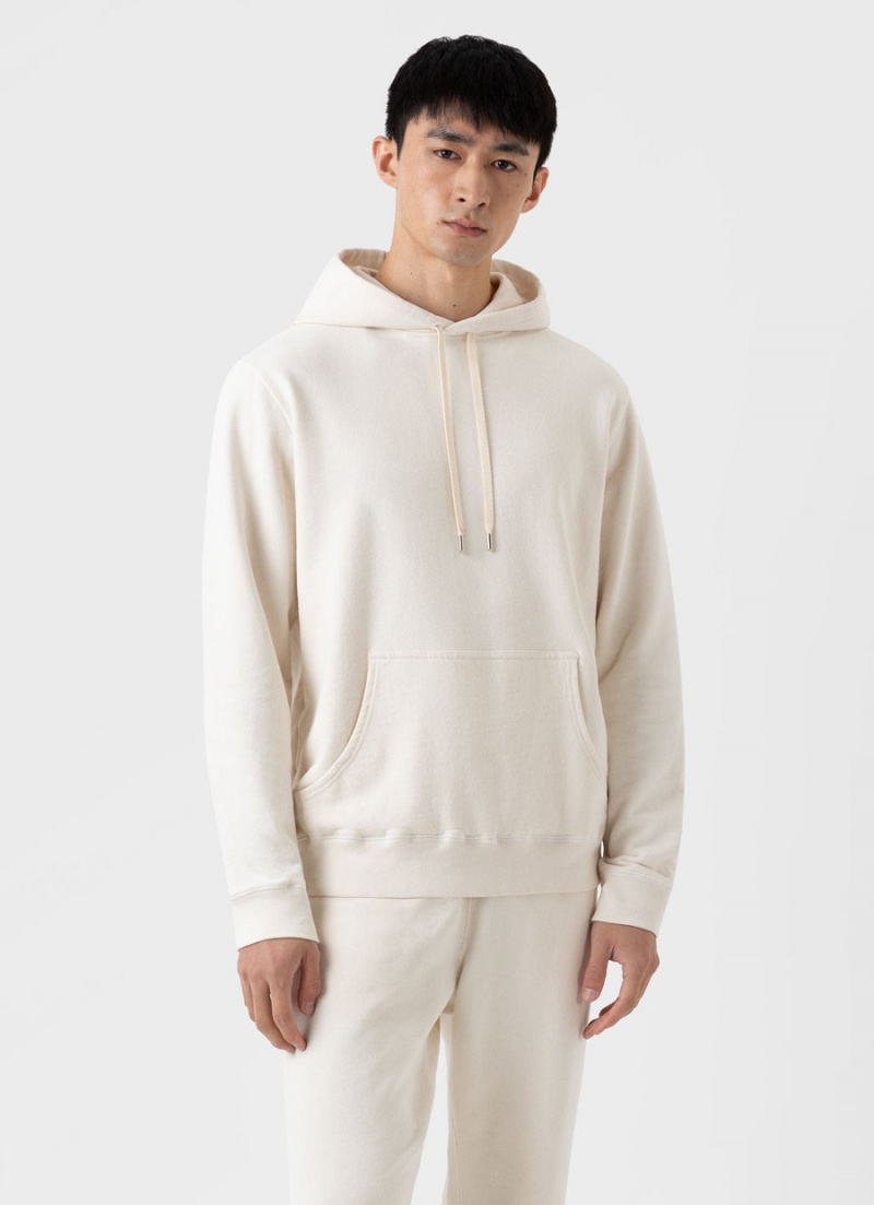 Ecru Sunspel Undyed Loopback Hoody | 23601-GRUS | USA