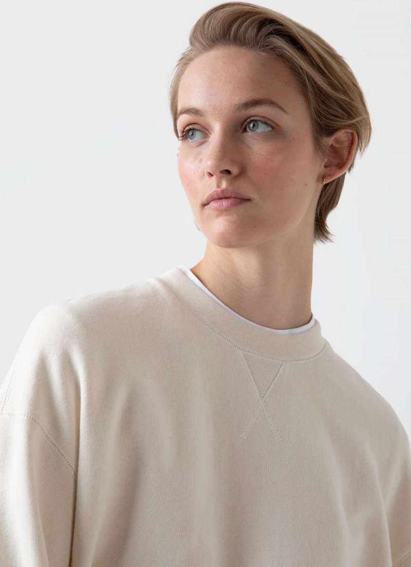 Ecru Sunspel Undyed Relaxed Loopback Sweatshirt | 05273-BZNG | USA