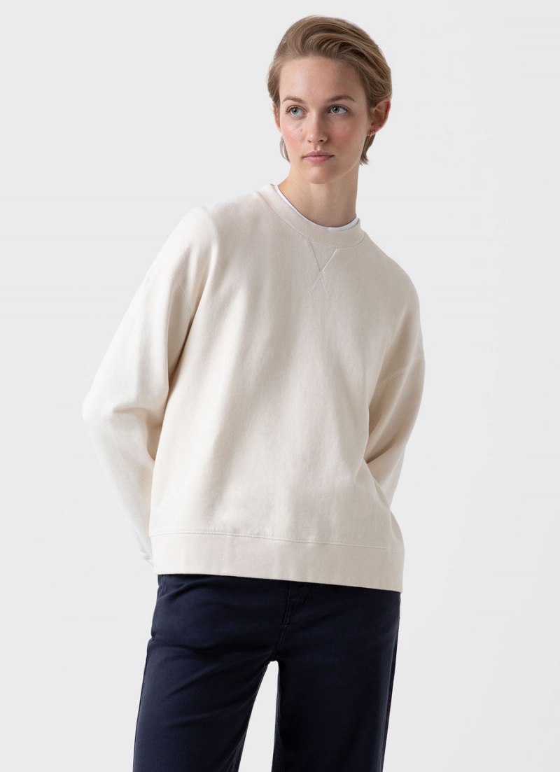 Ecru Sunspel Undyed Relaxed Loopback Sweatshirt | 05273-BZNG | USA