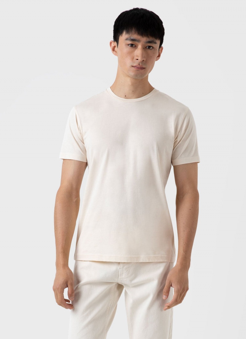 Ecru Sunspel Undyed Riviera Midweight T-shirt | 86932-ESLN | USA