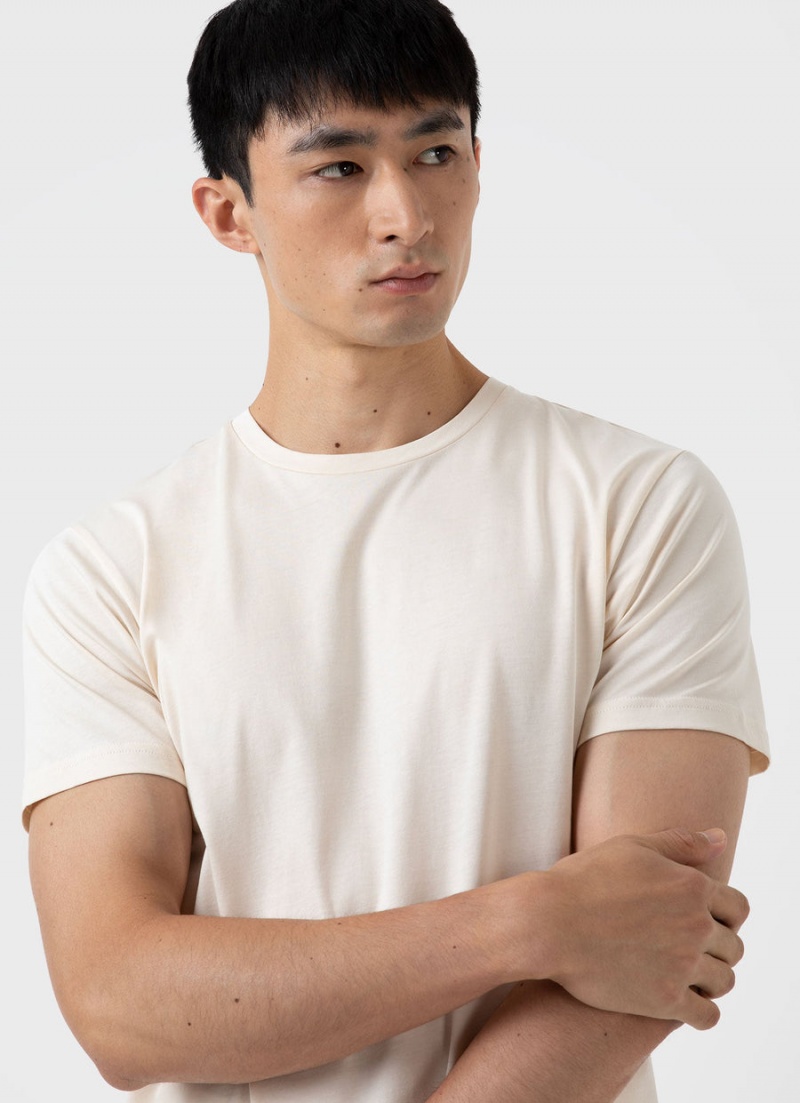 Ecru Sunspel Undyed Riviera Midweight T-shirt | 86932-ESLN | USA