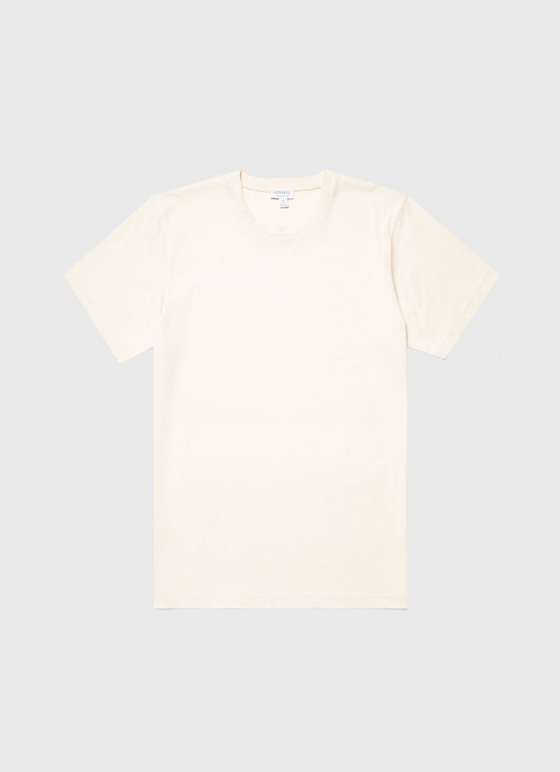 Ecru Sunspel Undyed Riviera Midweight T-shirt | 86932-ESLN | USA