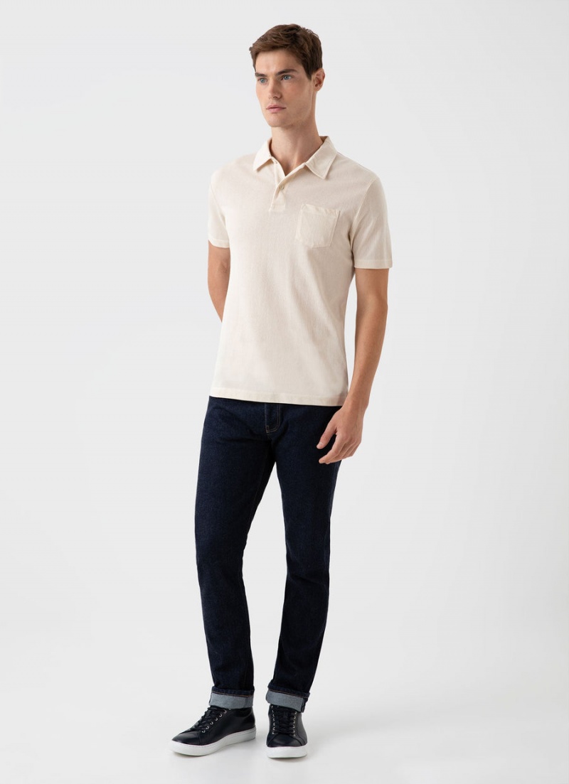 Ecru Sunspel Undyed Riviera Polo Shirt | 43216-ULGN | USA