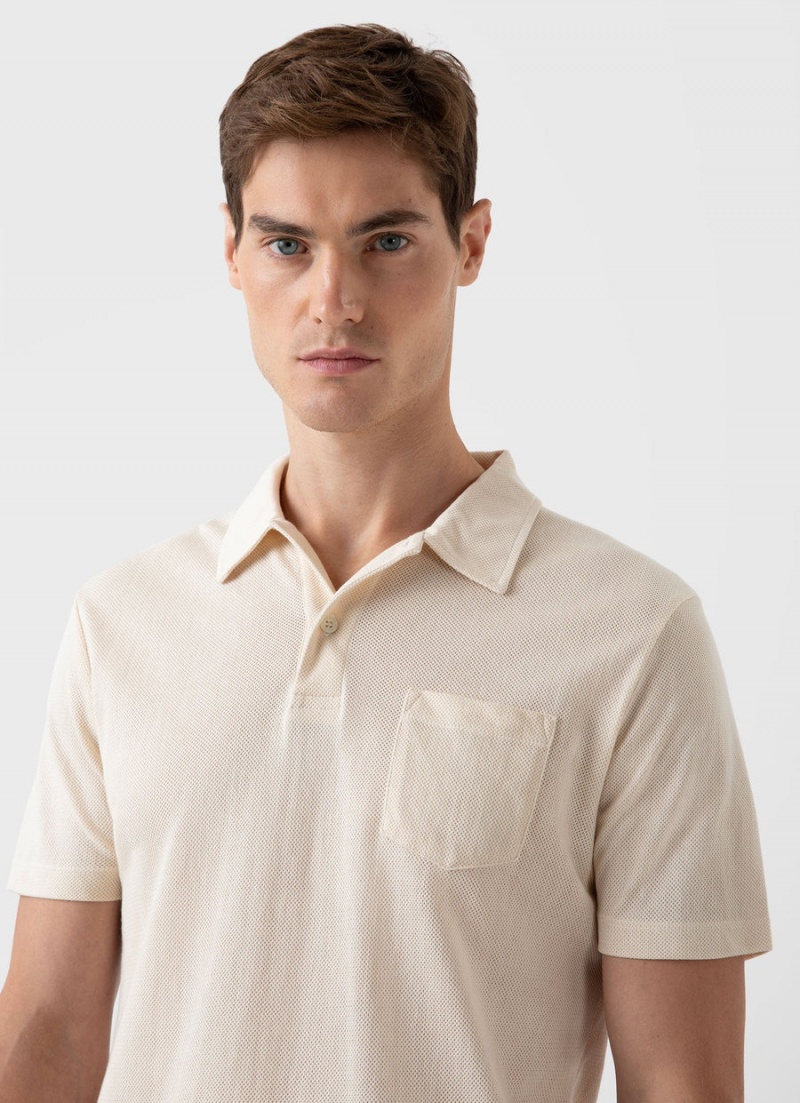 Ecru Sunspel Undyed Riviera Polo Shirt | 43216-ULGN | USA