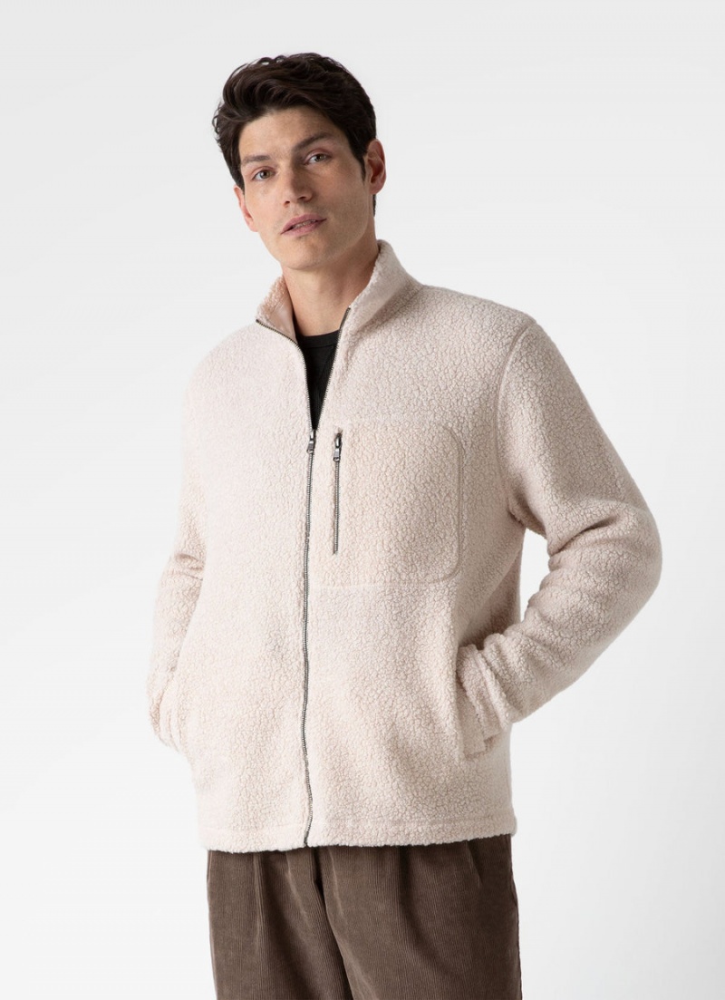 Ecru Sunspel Wool Fleece Jacket | 47136-GLAE | USA