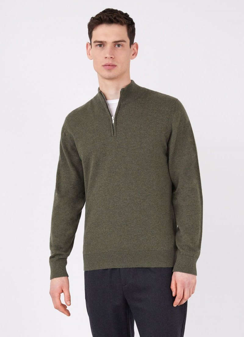 Green Sunspel Cashmere Zip Neck Jumper | 65108-LAXR | USA