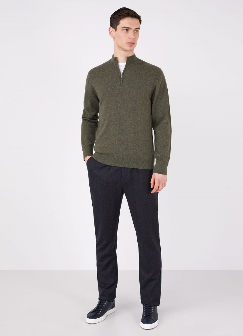 Green Sunspel Cashmere Zip Neck Jumper | 65108-LAXR | USA