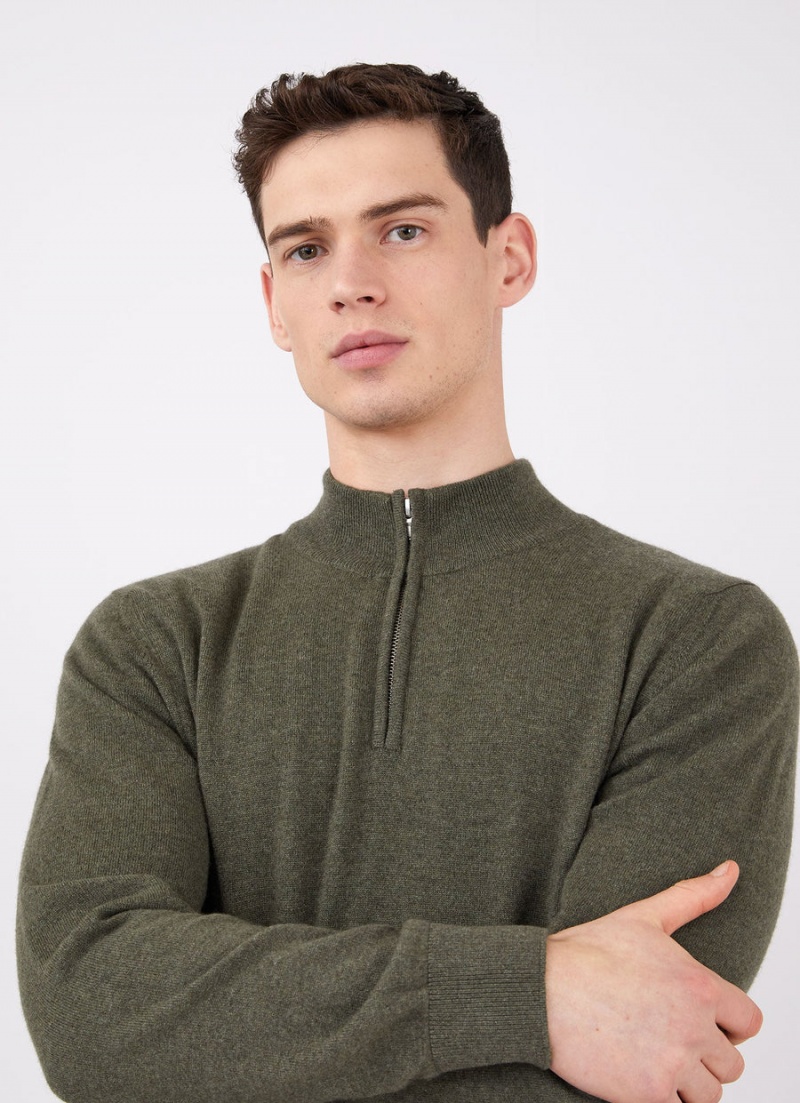 Green Sunspel Cashmere Zip Neck Jumper | 65108-LAXR | USA