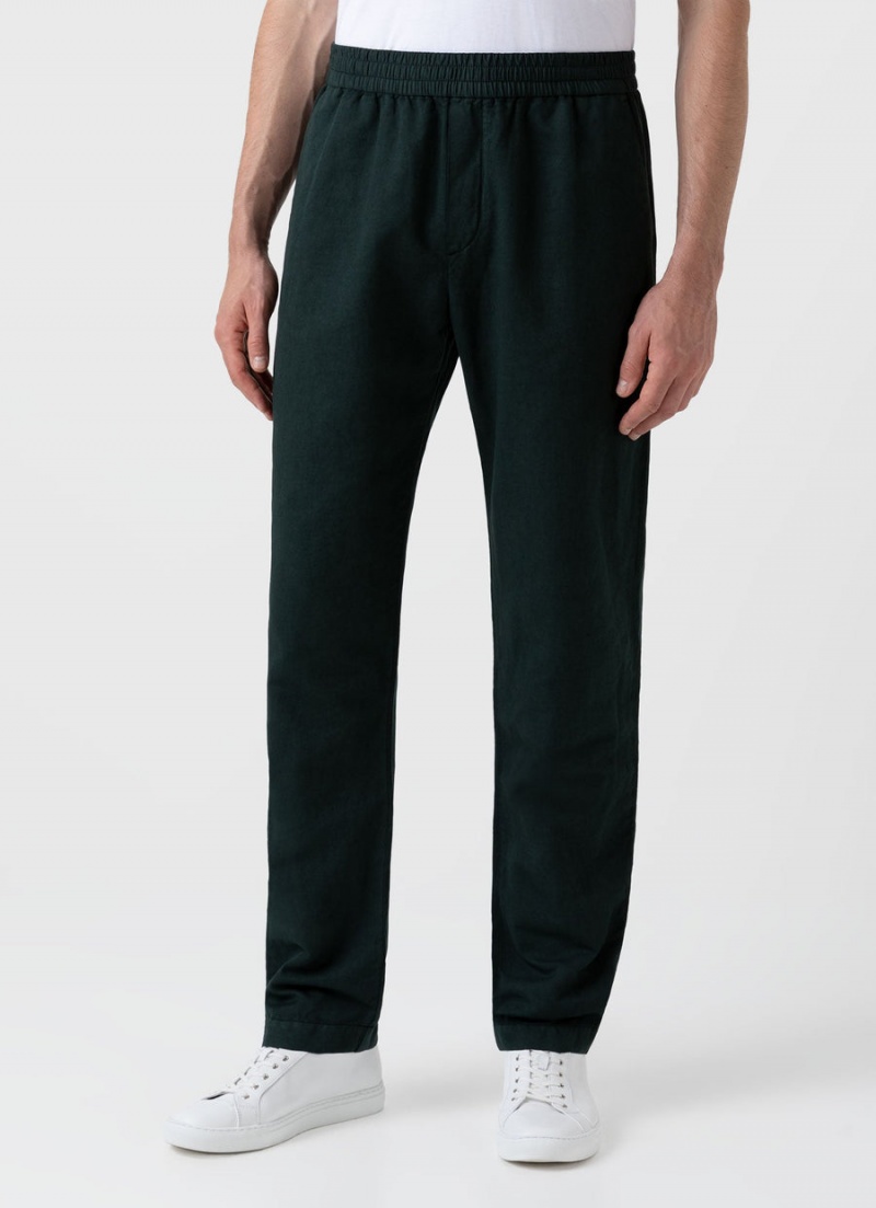 Green Sunspel Cotton Linen Drawstring Trouser | 39174-KHCT | USA