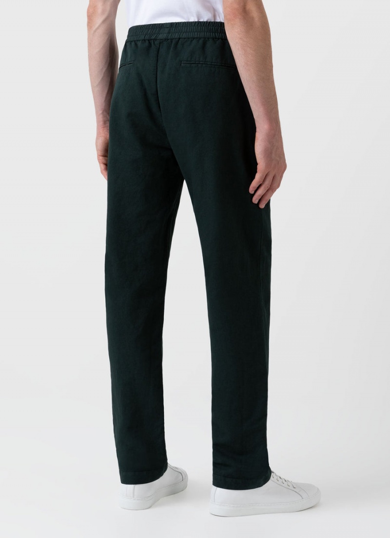 Green Sunspel Cotton Linen Drawstring Trouser | 39174-KHCT | USA