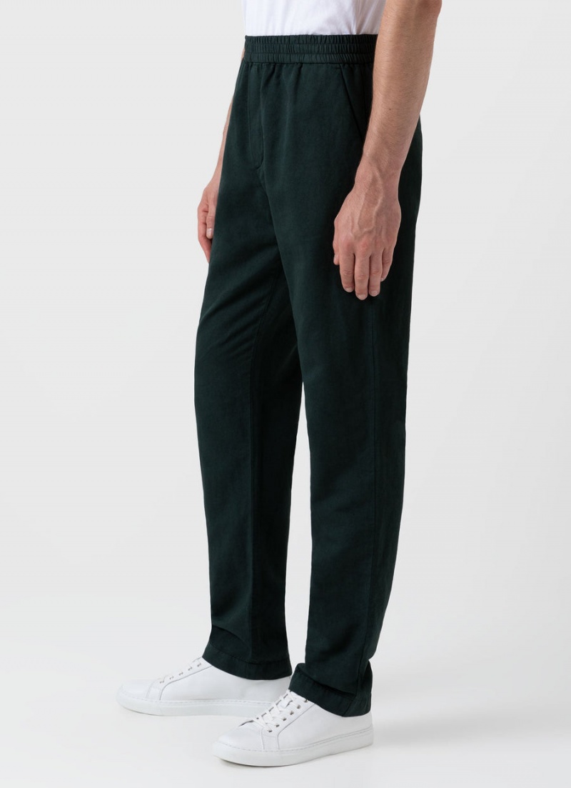 Green Sunspel Cotton Linen Drawstring Trouser | 39174-KHCT | USA