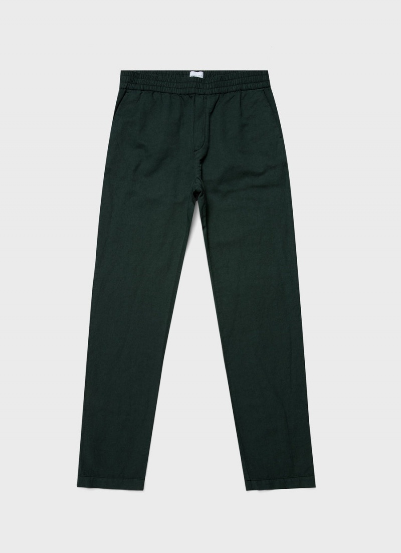 Green Sunspel Cotton Linen Drawstring Trouser | 39174-KHCT | USA