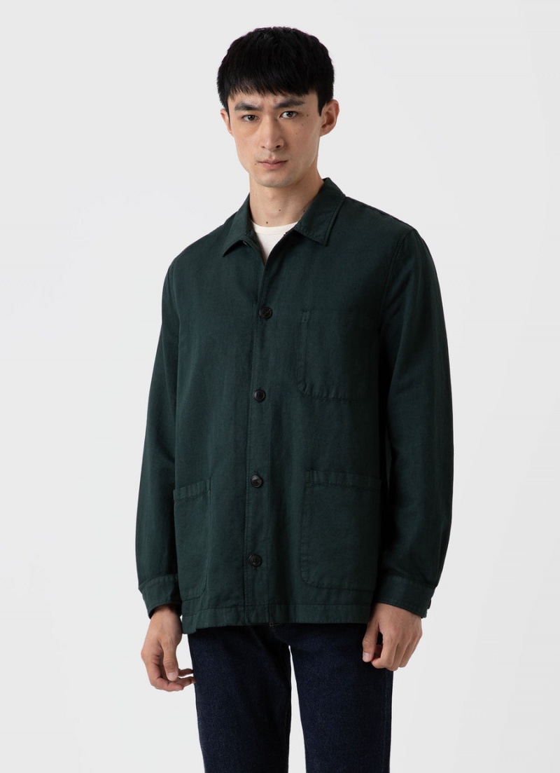 Green Sunspel Cotton Linen Twin Pocket Jacket | 87364-XFAD | USA