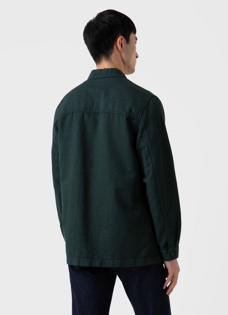 Green Sunspel Cotton Linen Twin Pocket Jacket | 87364-XFAD | USA