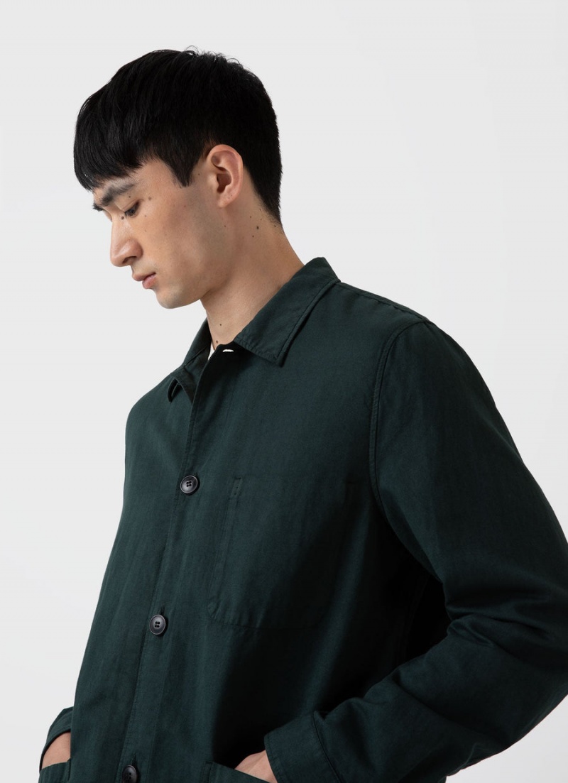 Green Sunspel Cotton Linen Twin Pocket Jacket | 87364-XFAD | USA