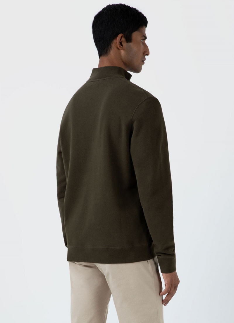 Green Sunspel Half Zip Loopback Sweatshirt | 26745-FHRD | USA