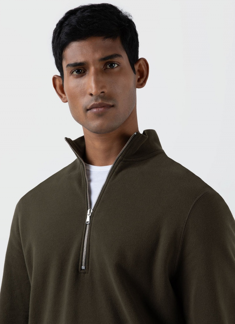 Green Sunspel Half Zip Loopback Sweatshirt | 26745-FHRD | USA