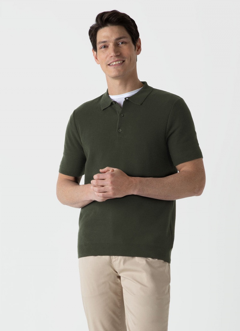 Green Sunspel Knit Polo Shirt | 51089-VEJO | USA