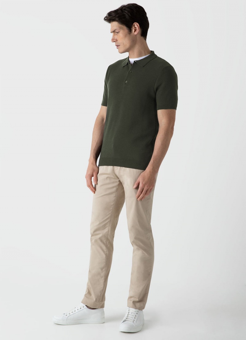 Green Sunspel Knit Polo Shirt | 51089-VEJO | USA