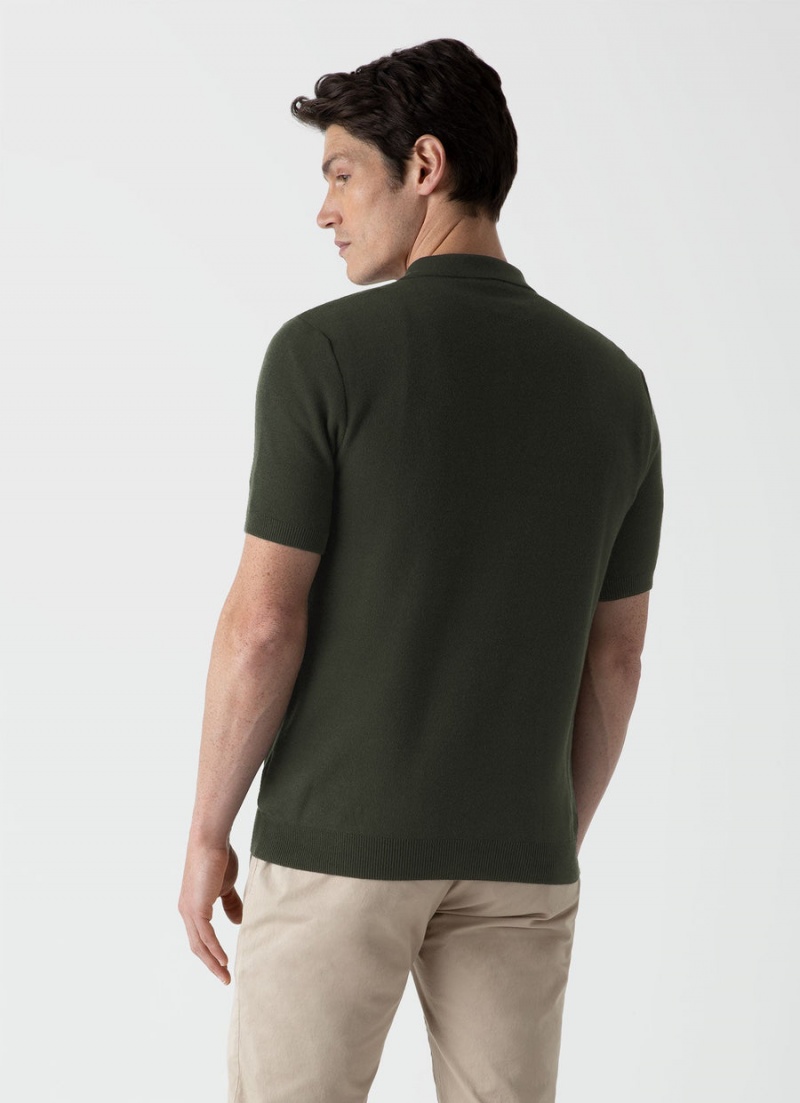 Green Sunspel Knit Polo Shirt | 51089-VEJO | USA