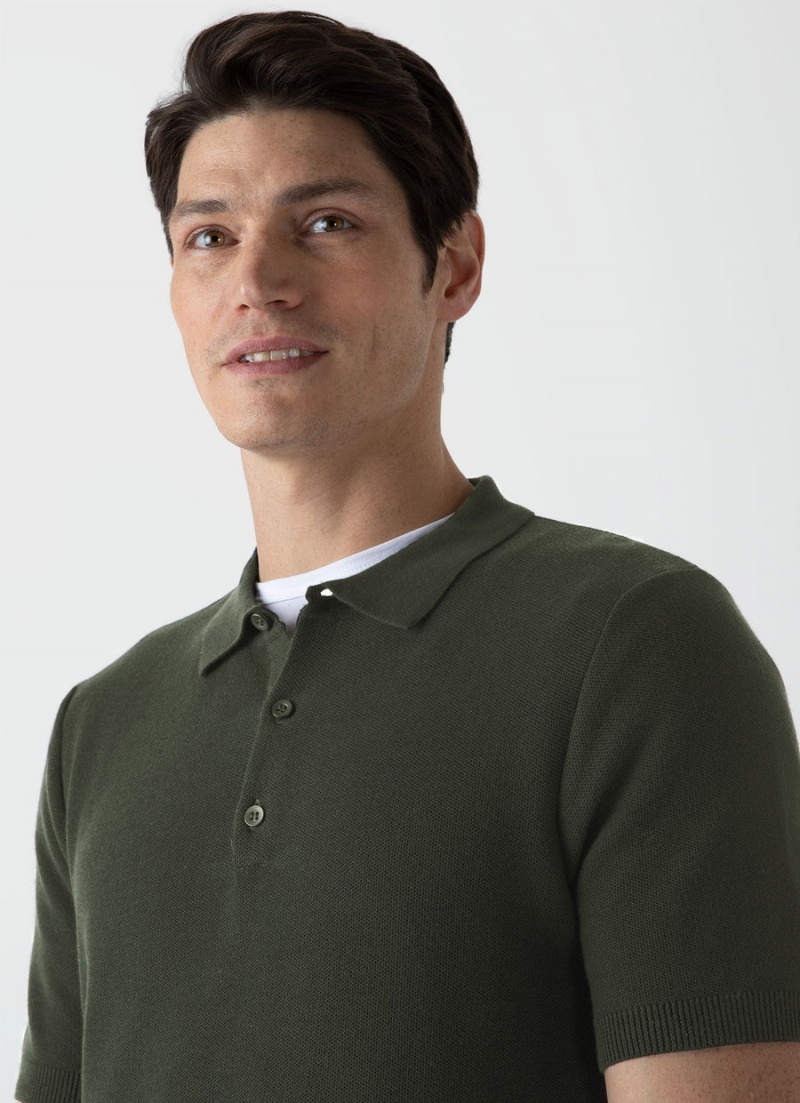 Green Sunspel Knit Polo Shirt | 51089-VEJO | USA