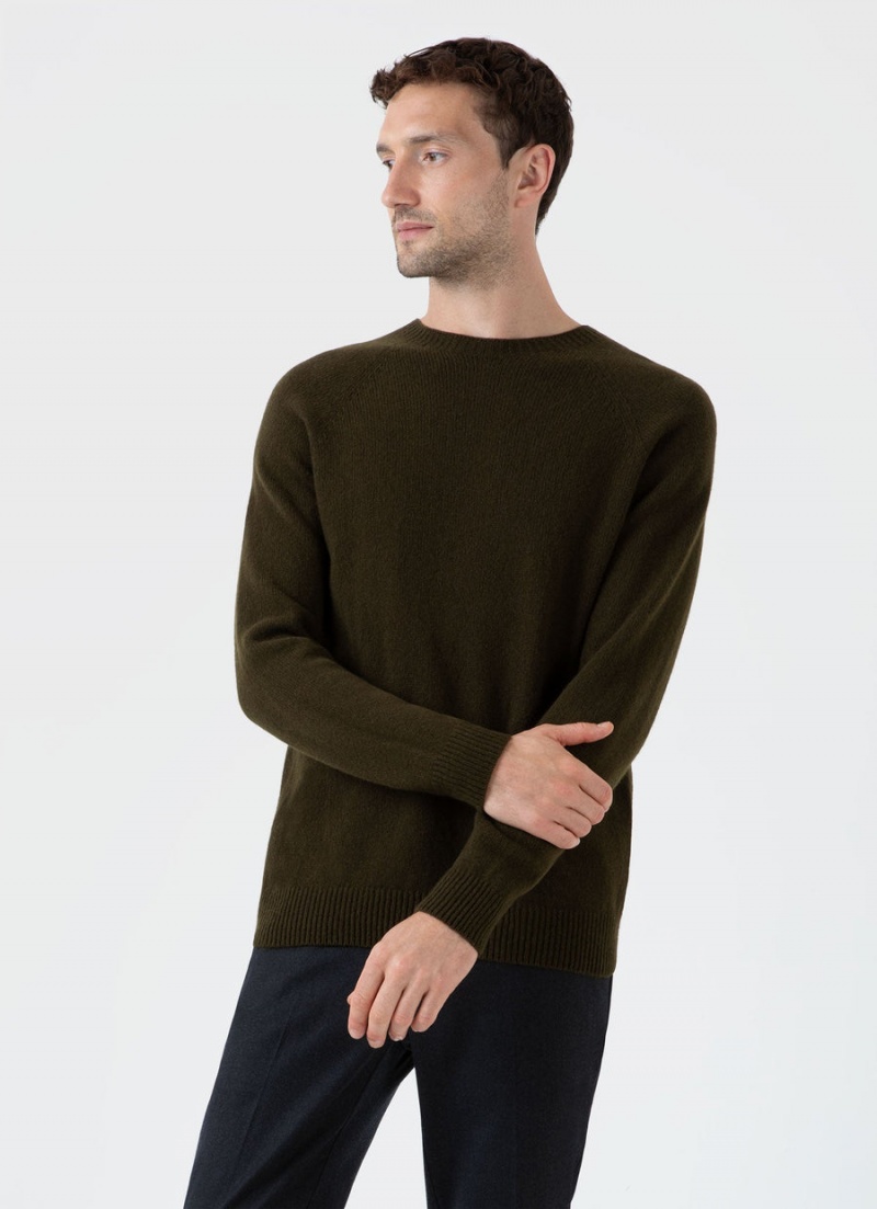 Green Sunspel Lambswool Crew Neck Jumper | 31265-KYSH | USA