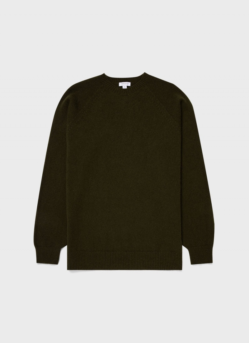 Green Sunspel Lambswool Crew Neck Jumper | 31265-KYSH | USA