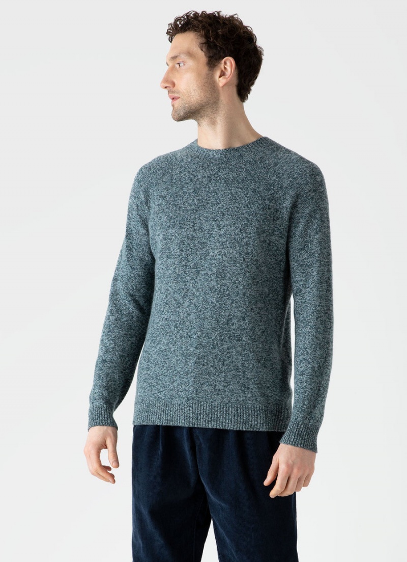 Green Sunspel Lambswool Crew Neck Jumper | 49153-JPLW | USA