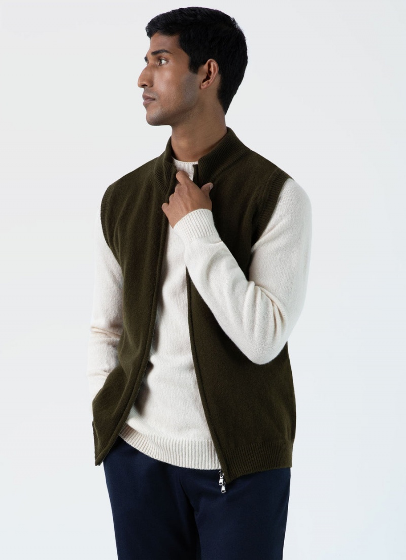 Green Sunspel Lambswool Gilet | 69028-YVTK | USA