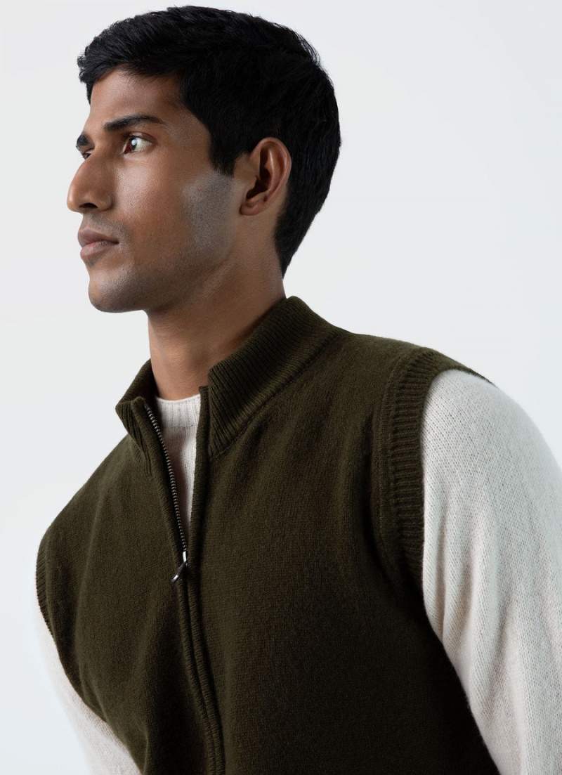 Green Sunspel Lambswool Gilet | 69028-YVTK | USA