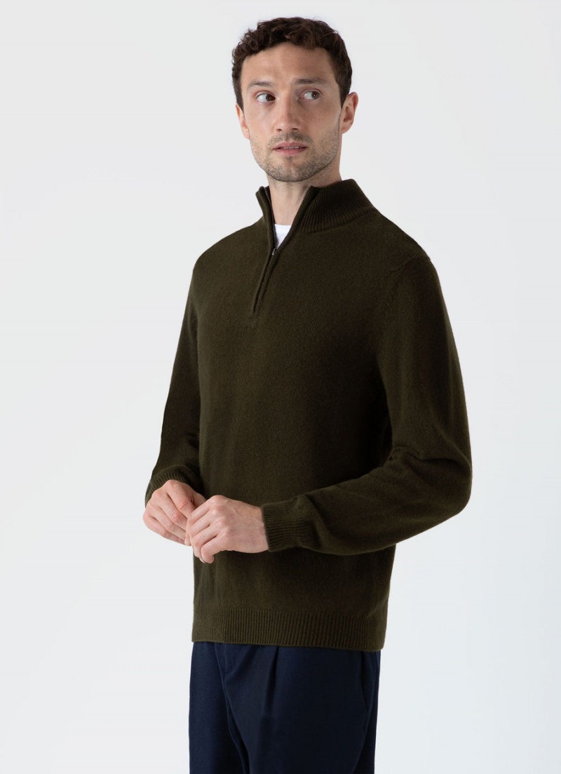 Green Sunspel Lambswool Half Zip Jumper | 23698-JPZO | USA