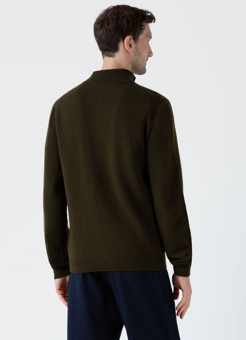 Green Sunspel Lambswool Half Zip Jumper | 23698-JPZO | USA