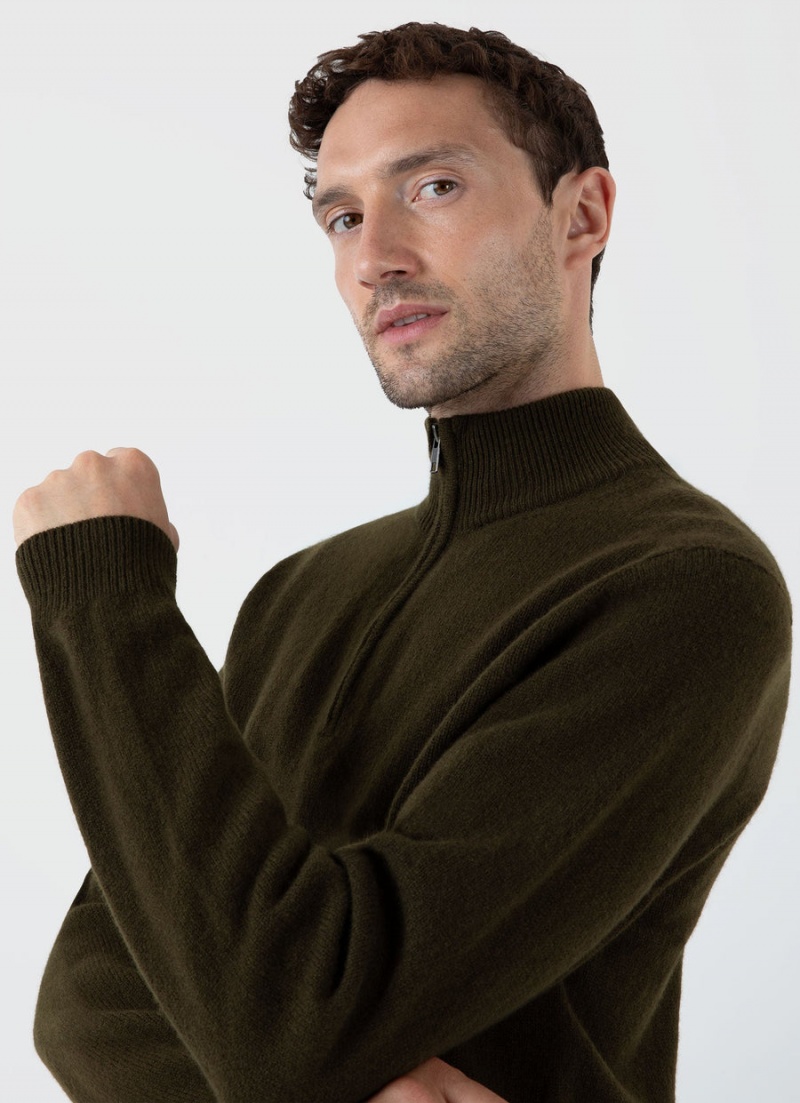 Green Sunspel Lambswool Half Zip Jumper | 23698-JPZO | USA