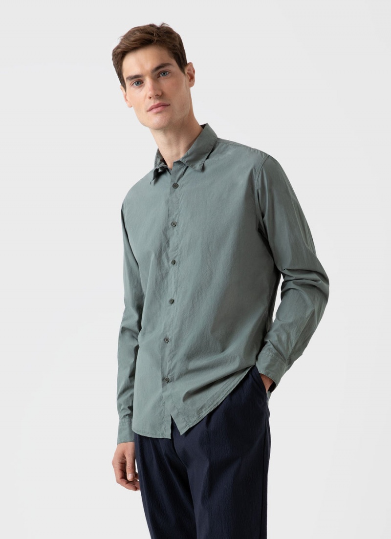 Green Sunspel Lightweight Poplin Shirt | 10425-QRKN | USA