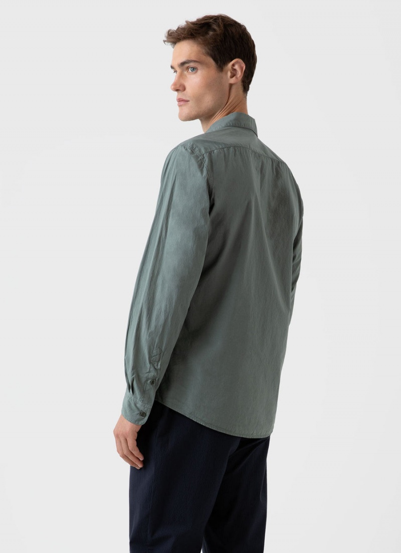 Green Sunspel Lightweight Poplin Shirt | 10425-QRKN | USA