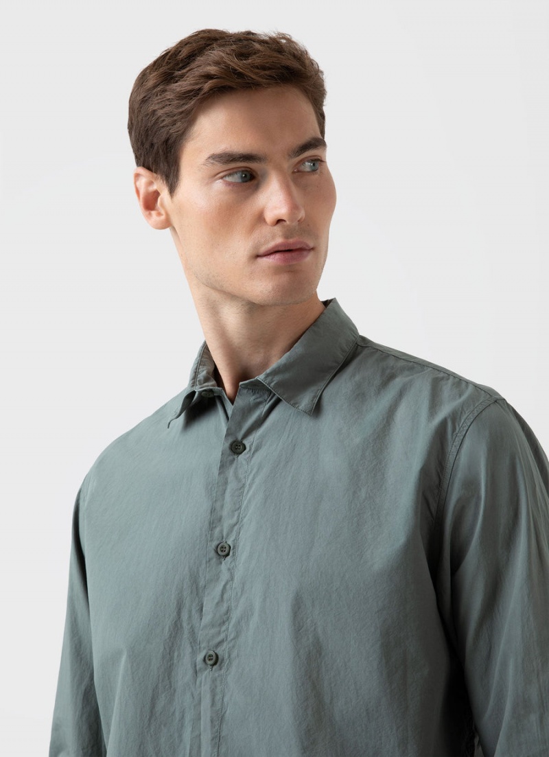 Green Sunspel Lightweight Poplin Shirt | 10425-QRKN | USA