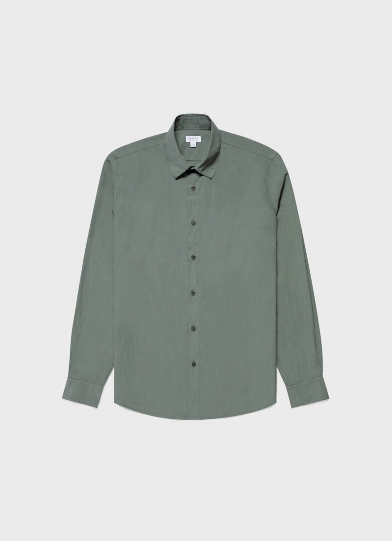 Green Sunspel Lightweight Poplin Shirt | 10425-QRKN | USA