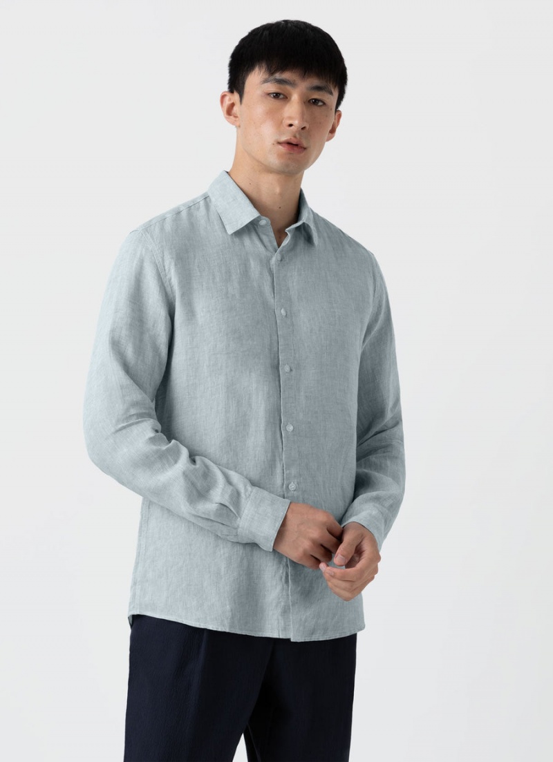 Green Sunspel Linen Shirt | 01783-QAXK | USA