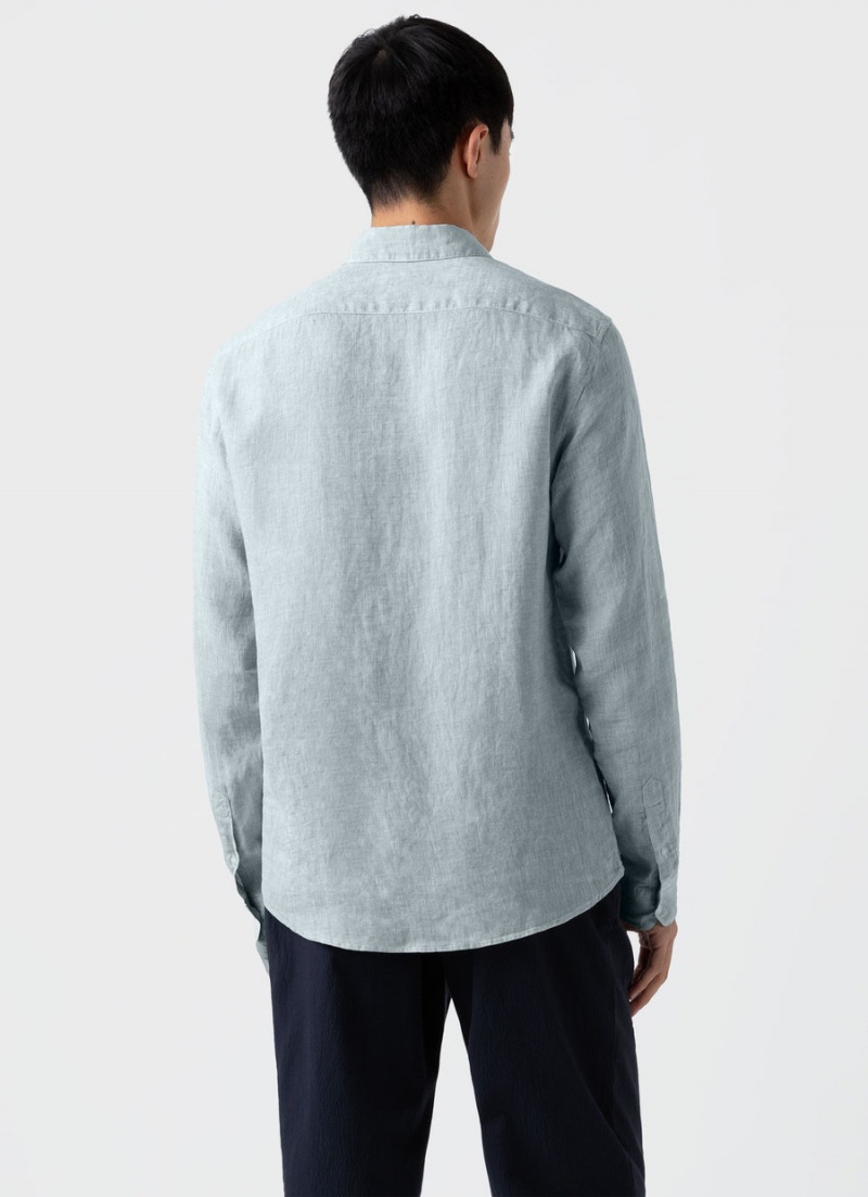 Green Sunspel Linen Shirt | 01783-QAXK | USA