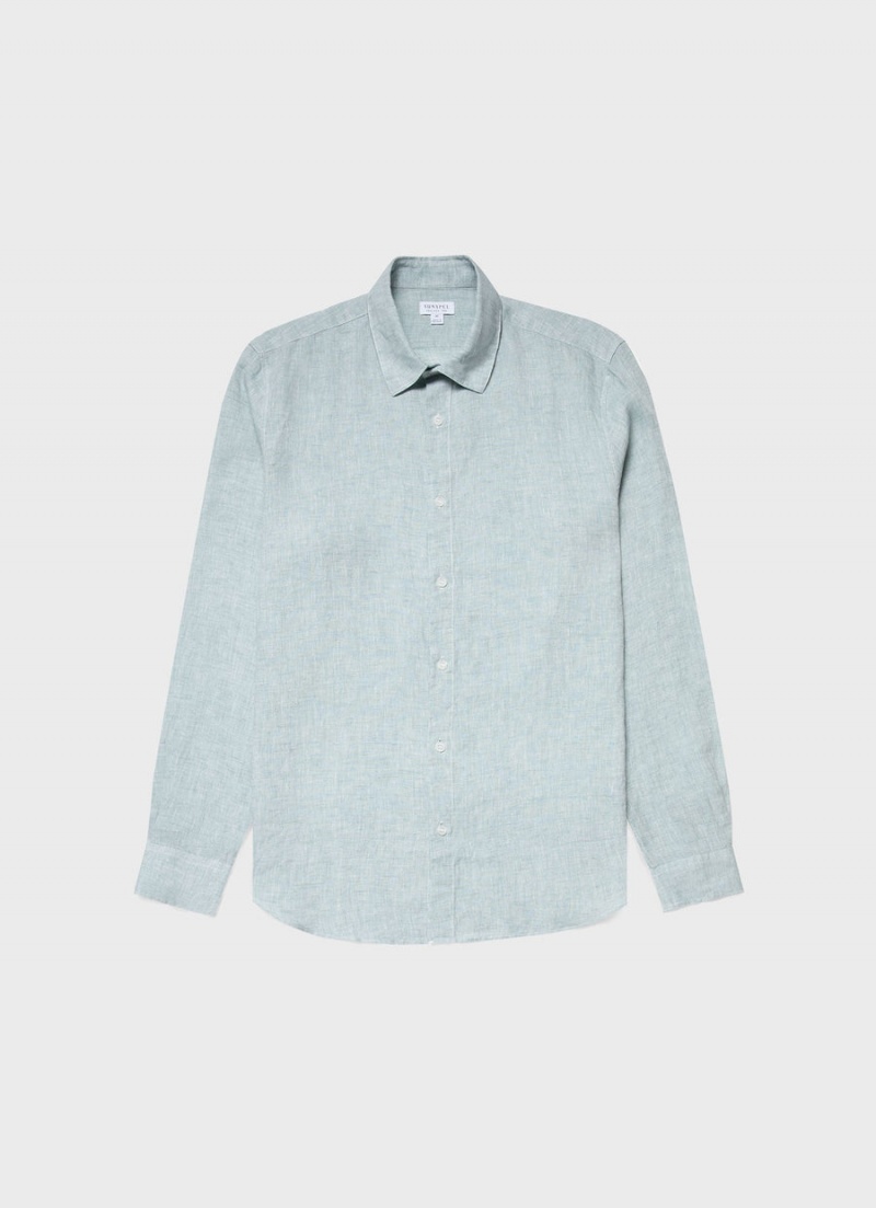 Green Sunspel Linen Shirt | 01783-QAXK | USA