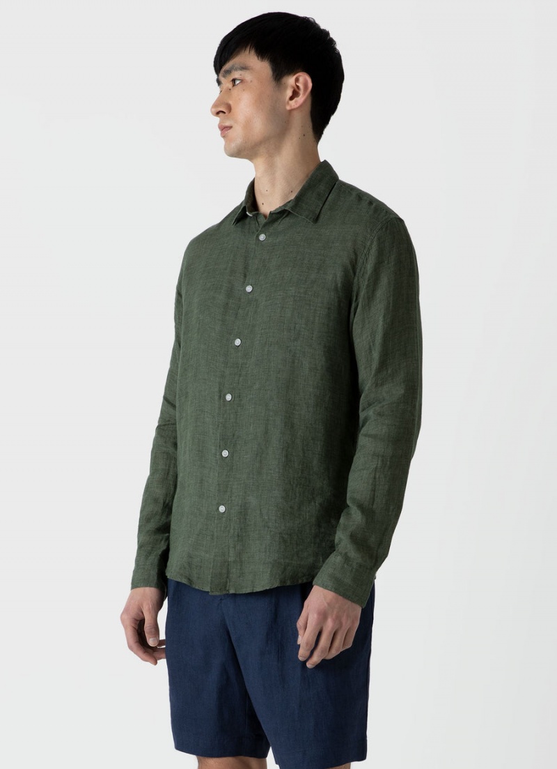 Green Sunspel Linen Shirt | 49078-URIJ | USA