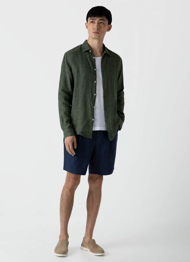 Green Sunspel Linen Shirt | 49078-URIJ | USA