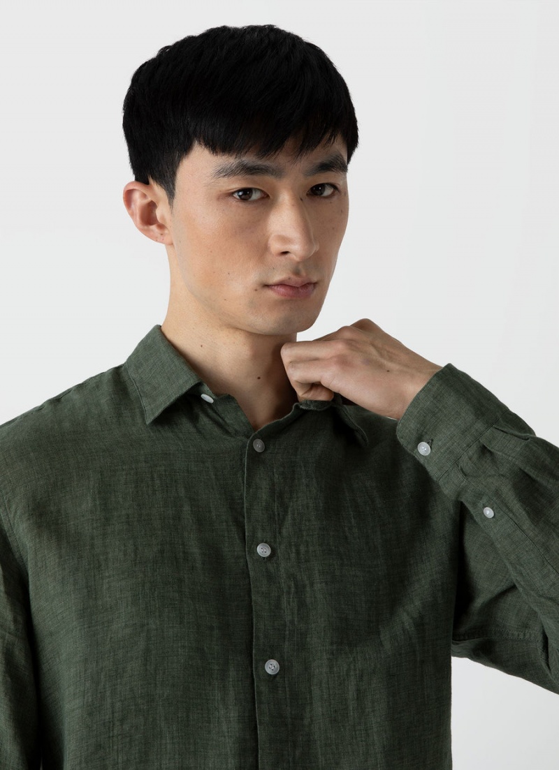 Green Sunspel Linen Shirt | 49078-URIJ | USA