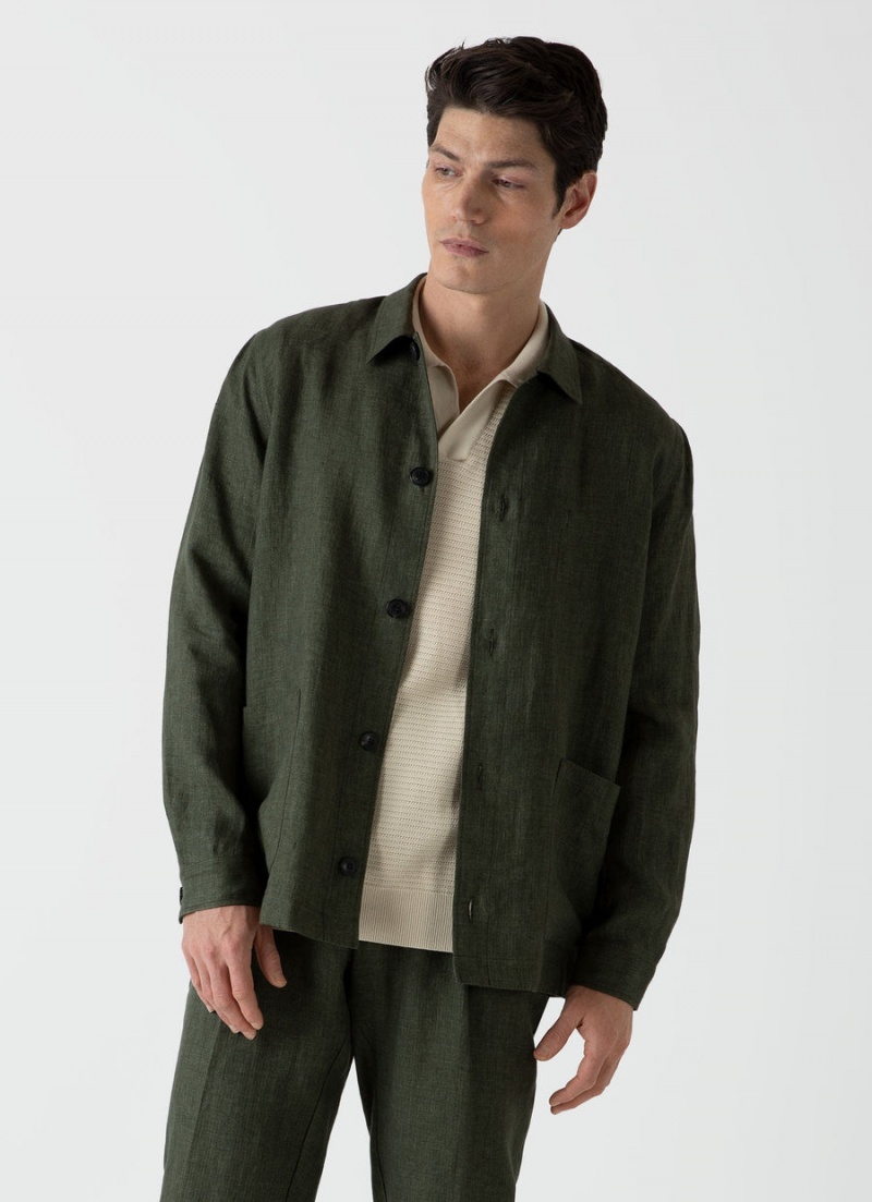 Green Sunspel Linen Twin Pocket Jacket | 49573-ASFW | USA