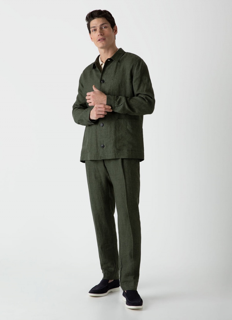 Green Sunspel Linen Twin Pocket Jacket | 49573-ASFW | USA