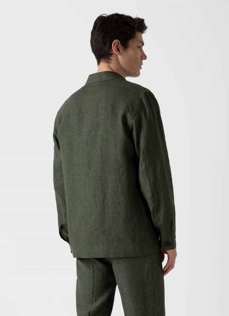 Green Sunspel Linen Twin Pocket Jacket | 49573-ASFW | USA