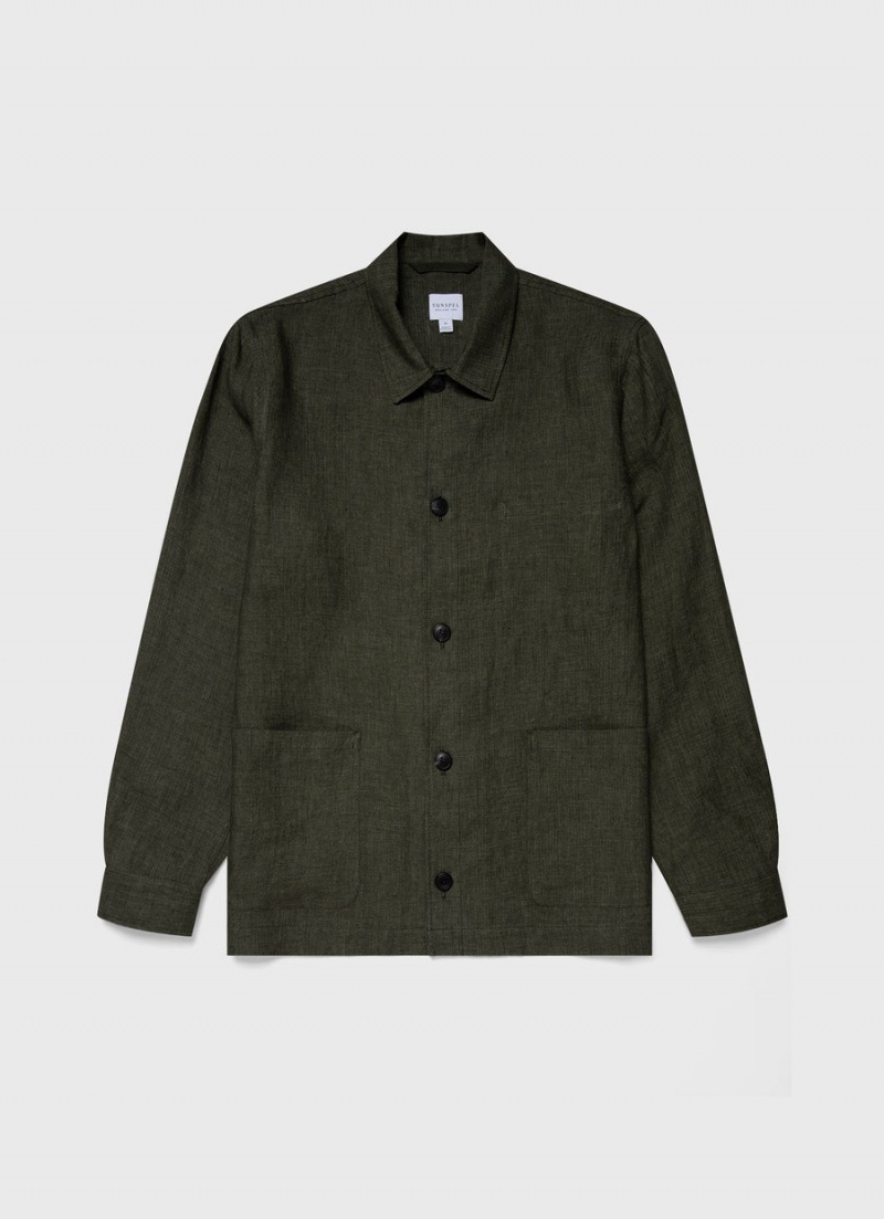 Green Sunspel Linen Twin Pocket Jacket | 49573-ASFW | USA