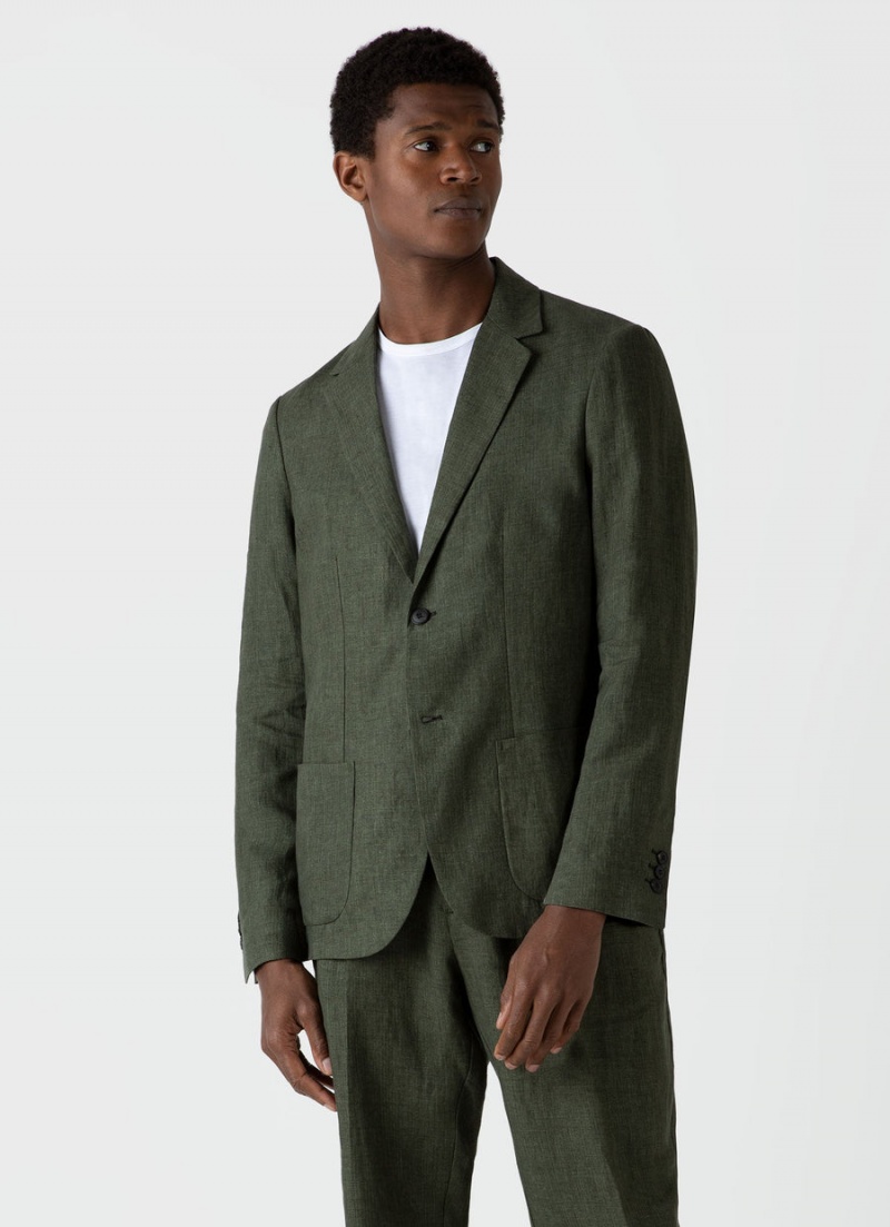 Green Sunspel Linen Unstructured Blazer | 27193-VUQL | USA