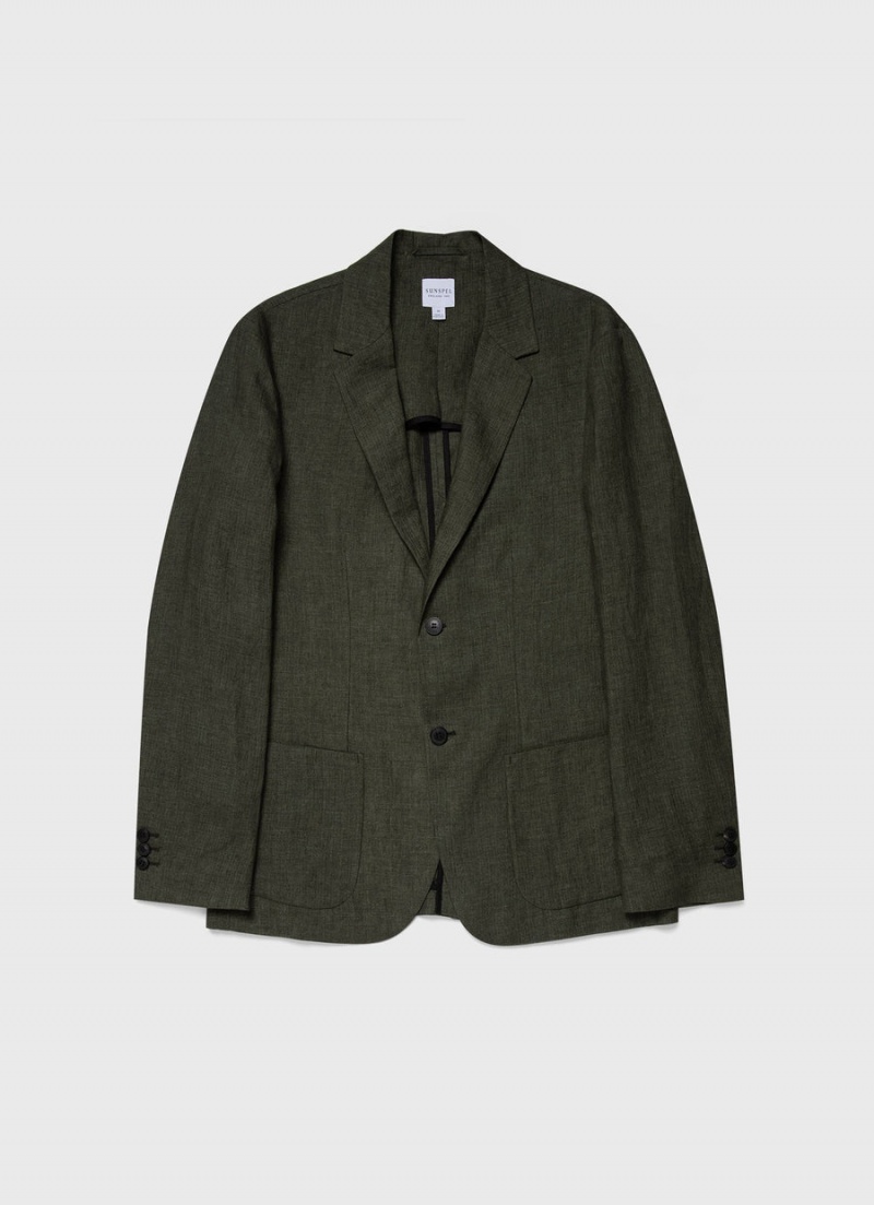 Green Sunspel Linen Unstructured Blazer | 27193-VUQL | USA