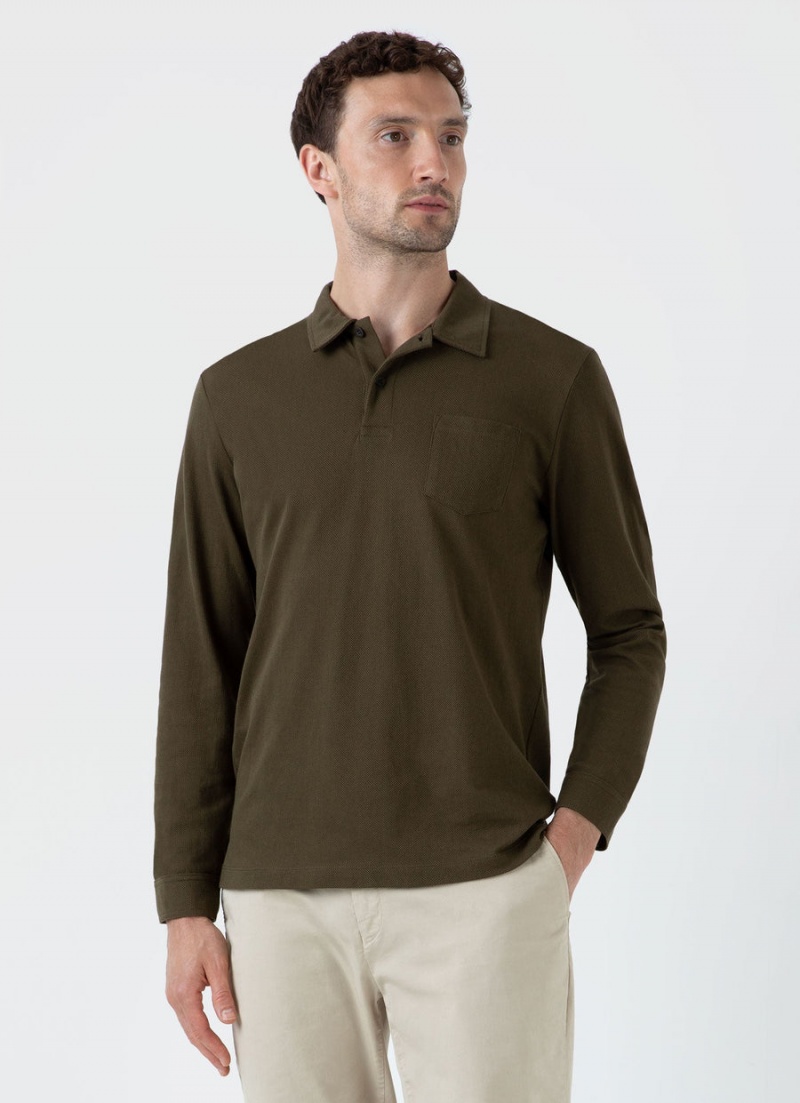 Green Sunspel Long Sleeve Riviera Polo Shirt | 57263-ANEB | USA